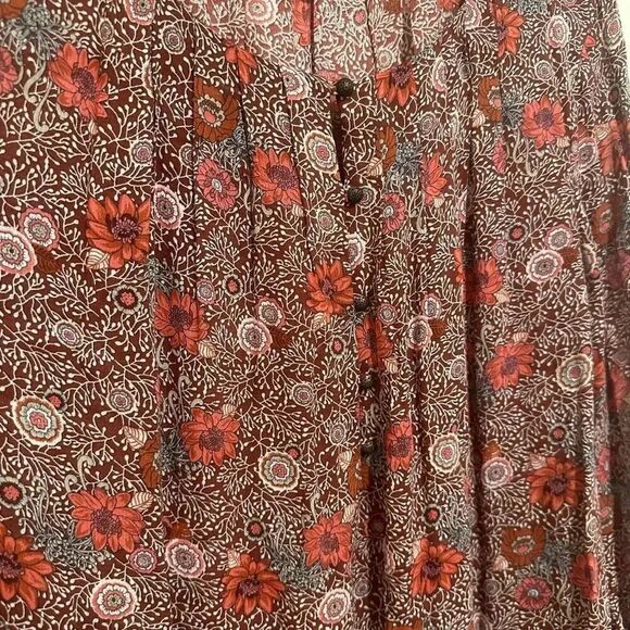 Lucky Brand Floral Long Sleeve Burgundy Size Large - Picture 3 of 3